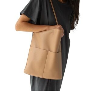 Oak + Fort Nude Vegan Leather City Tote Bag Two Front Pockets Minimalist